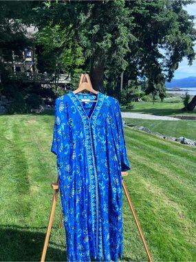 Charter Club Blue Floral Maxi Dress | 100% Rayon | XL